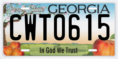 GA license plate CWT0615
