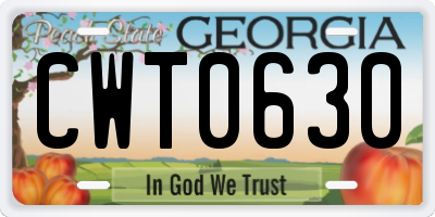 GA license plate CWT0630