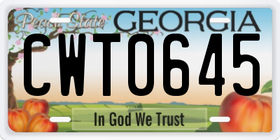 GA license plate CWT0645