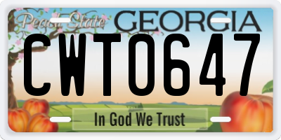 GA license plate CWT0647