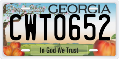 GA license plate CWT0652