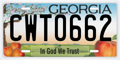 GA license plate CWT0662