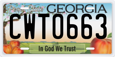 GA license plate CWT0663