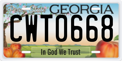 GA license plate CWT0668
