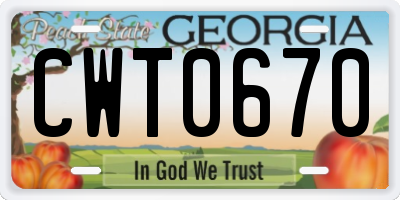 GA license plate CWT0670
