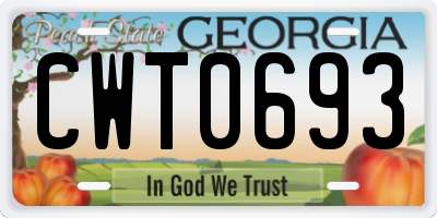 GA license plate CWT0693