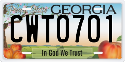 GA license plate CWT0701