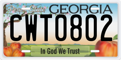 GA license plate CWT0802
