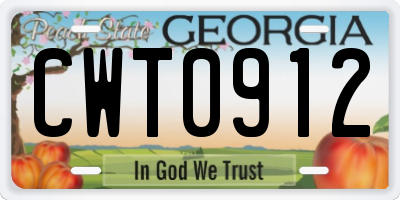 GA license plate CWT0912