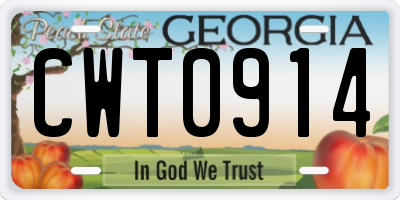 GA license plate CWT0914