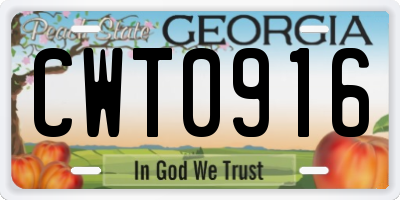 GA license plate CWT0916