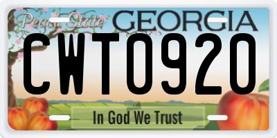 GA license plate CWT0920