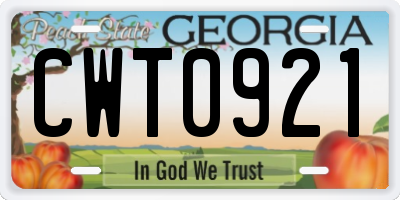 GA license plate CWT0921