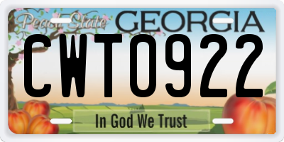 GA license plate CWT0922
