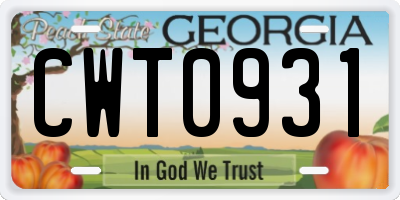 GA license plate CWT0931