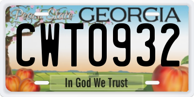 GA license plate CWT0932
