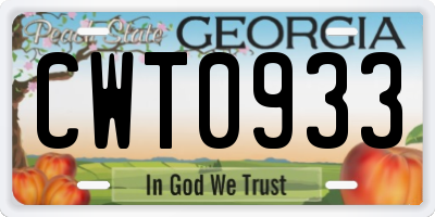 GA license plate CWT0933