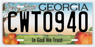 GA license plate CWT0940