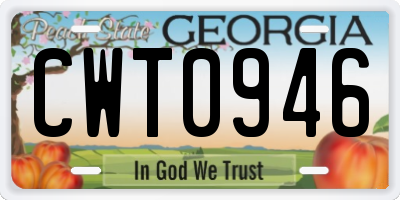 GA license plate CWT0946