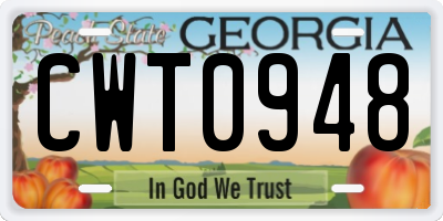 GA license plate CWT0948