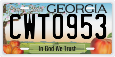 GA license plate CWT0953