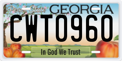 GA license plate CWT0960