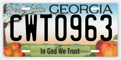 GA license plate CWT0963