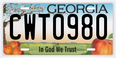 GA license plate CWT0980