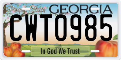 GA license plate CWT0985