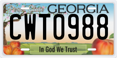 GA license plate CWT0988