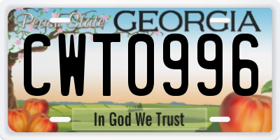GA license plate CWT0996