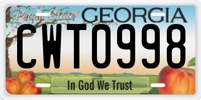 GA license plate CWT0998