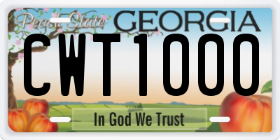 GA license plate CWT1000