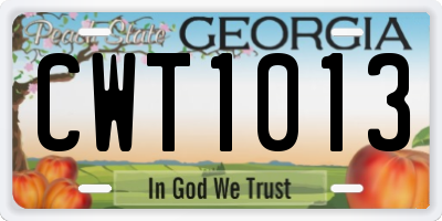 GA license plate CWT1013