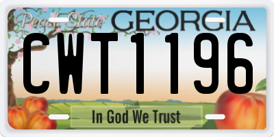 GA license plate CWT1196