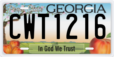GA license plate CWT1216