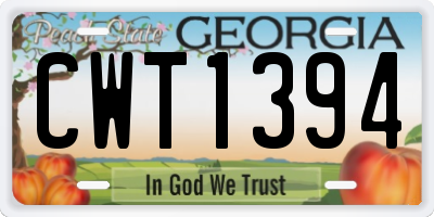 GA license plate CWT1394