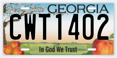 GA license plate CWT1402