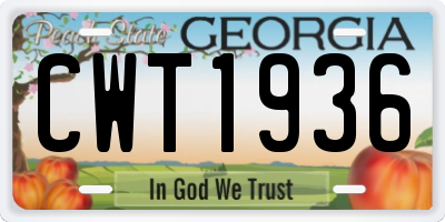 GA license plate CWT1936