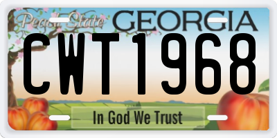 GA license plate CWT1968