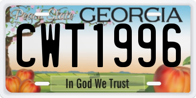 GA license plate CWT1996