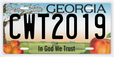 GA license plate CWT2019