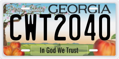 GA license plate CWT2040