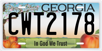 GA license plate CWT2178