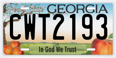 GA license plate CWT2193