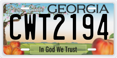 GA license plate CWT2194