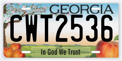 GA license plate CWT2536