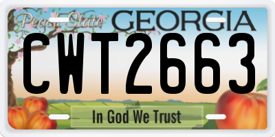 GA license plate CWT2663