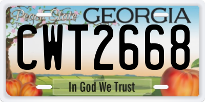 GA license plate CWT2668