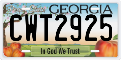GA license plate CWT2925